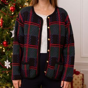 Cardigan RL Christmas Medium Chore Plaid Tartan Dark Academia Holiday Sweater